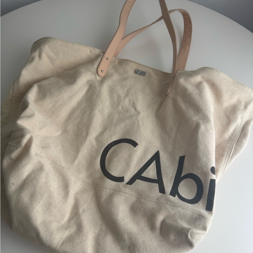 CAbi Beige Canvas Tote with Light Brown Handles